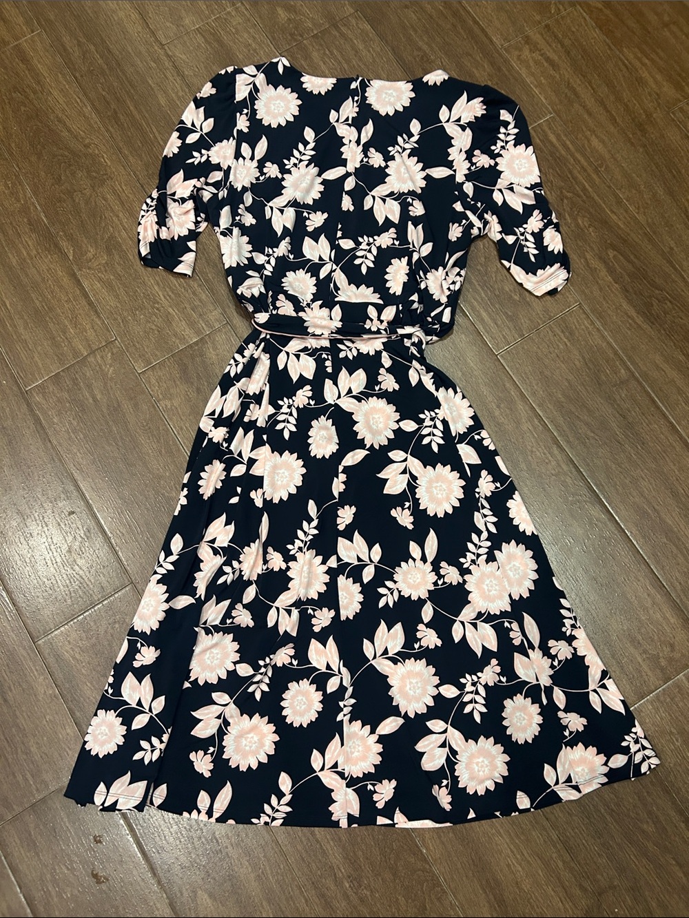 Navy Dress w/Pink & White Flowers - Picture 2 of 4